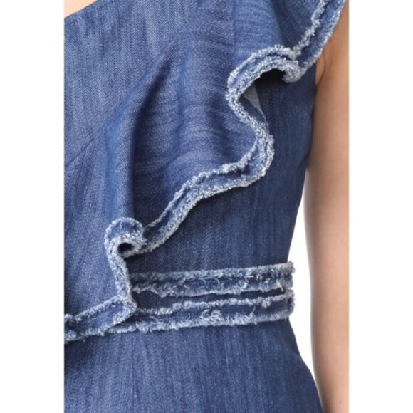 Alexis Blakely Denim One Shoulder Ruffle Romper Size XS Blue - Picture 3 of 8